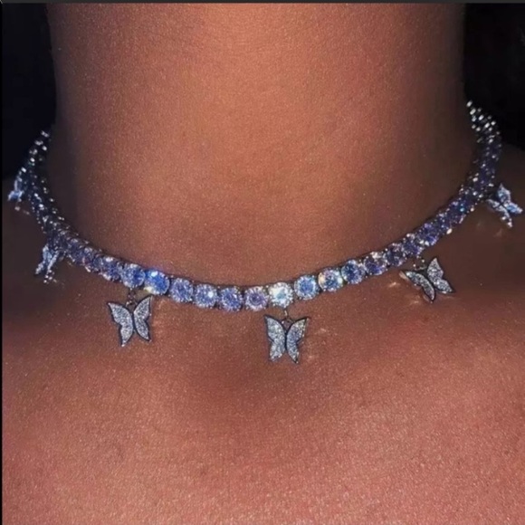 Vintage Jewelry - 3/$35 Silver Butterfly Y2K Sparkly Choker Necklace
